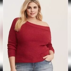 Torrid, Asymetrical Rich Red Cowl Neck Sweater